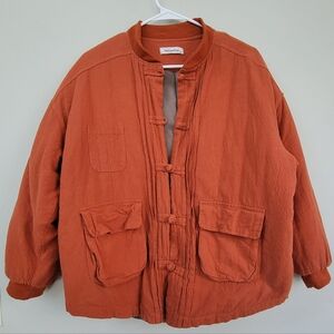YuGuoGuo Orange Toggle Coat Women's Size M Asian Boho Utility Artsy Granola